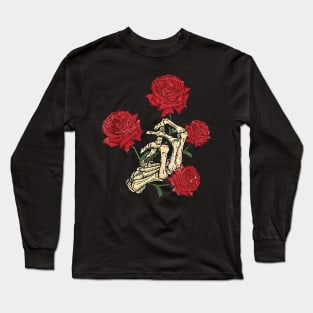 Skull Skeleton Hand With Red Roses for Men, Women Long Sleeve T-Shirt